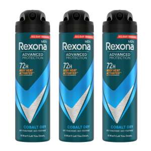 3 db Rexona Men Advanced Protection Cobalt Dry 72 órás dezodor spray, Body Heat Activated, izzadásgátló, nem átlátszó, Nem hagy cserben - Rexona