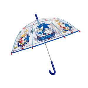 Sonic the Hedgehog kids umbrella, clear transparent umbrella with Sonic characters, blue handle - Perletti