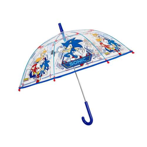 Sonic the Hedgehog kids umbrella, clear transparent umbrella with Sonic characters, blue handle