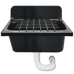 Fekete műanyag falra szerelhető mosdó lefolyócsővel és ráccsal, CRsmart Itali 2051CN - Kerti kút és csap