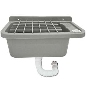Szürke műanyag falra szerelhető mosdó tálca lefolyóval és lefolyó tömlővel, CR.smart Itali 2051BG - Kerti kút és csap