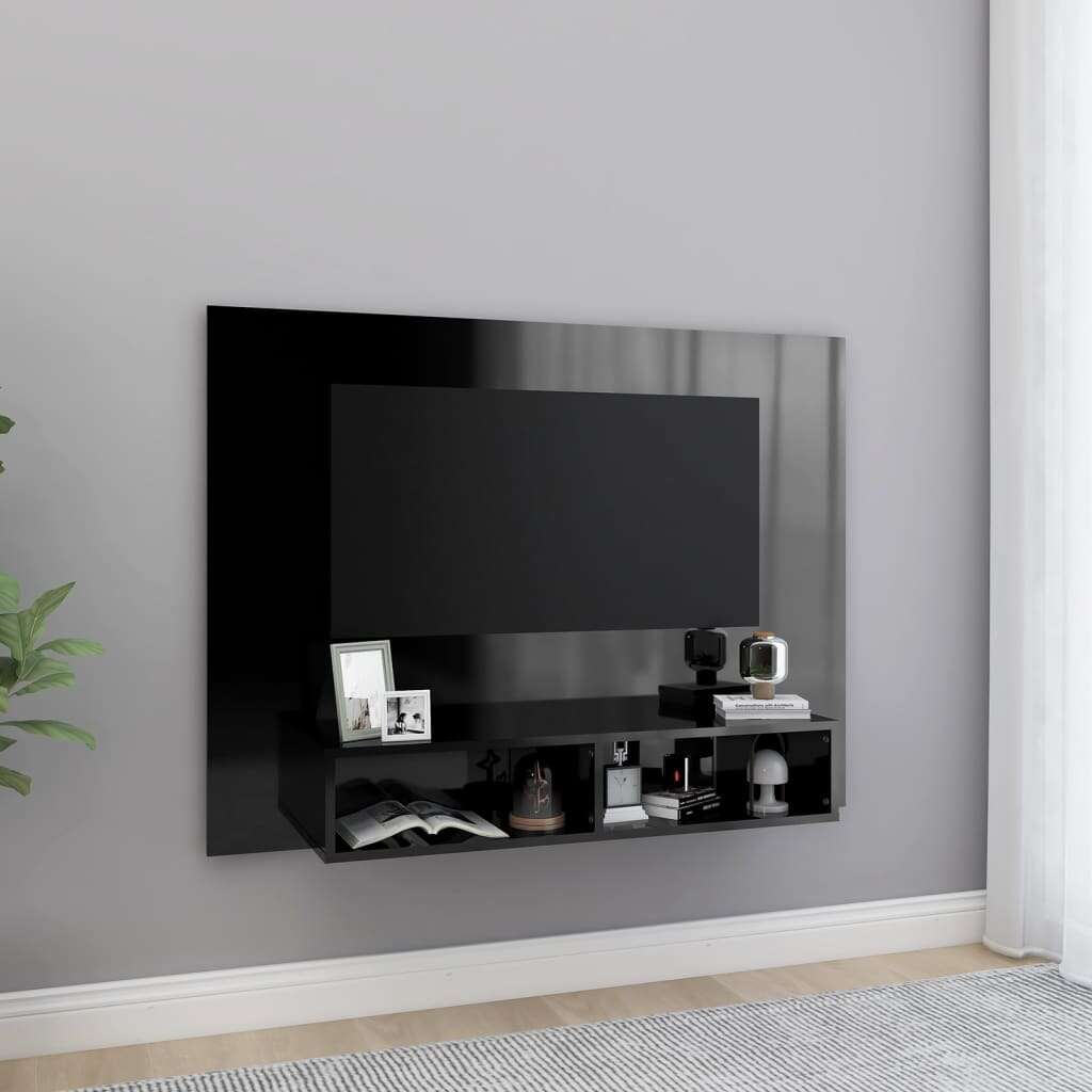 vidaXL magasfényű fekete fali forgácslap TV-szekrény 120x23,5x90 cm