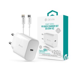 Încărcător de perete Devia Smart Series 20W USB-C PD cu cablu USB-C la Lightning - Alb - Adaptoare de rețea