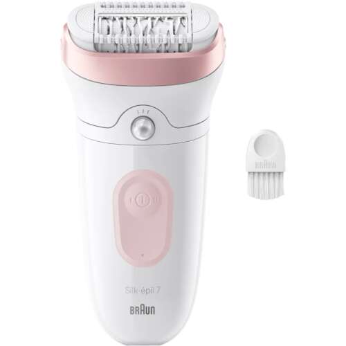 Braun Silk-épil 7 epilator, white and pink, with a brush