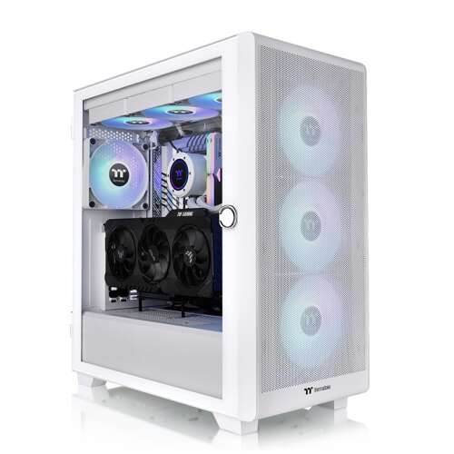 Thermaltake S250 ARGB Snow Mid Tower számítógépház, fehér, edzett üveg oldalsó panellel, RGB ventilátorokkal és belső alkatrészekkel - Thermaltake