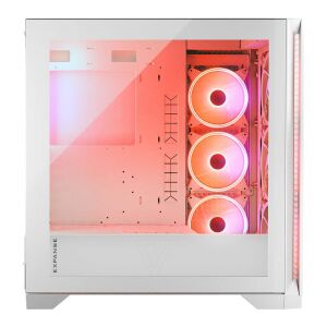 Oldalnézet a Modecom Volcano Expanse T Apex ARGB Fehér Midi-Tower PC házról edzett üvegpanellel és ARGB ventilátorokkal - Modecom