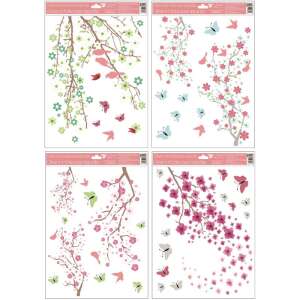 4er Set Frühlingsblüten-Fensteraufkleber mit Schmetterlingen und Vögeln, 30 x 42 cm, Andel - Fensteraufkleber