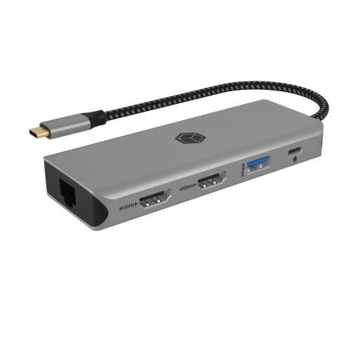 RaidSonic IB-DK4012-CPD 100W Univerzális dokkoló, USB-C HDMI, DisplayPort, USB, SD, MicroSD, Ethernet