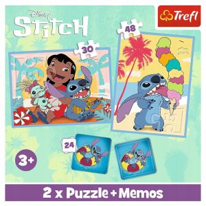 Trefl Lilo & Stitch 2 în 1 Joc - Puzzle și Memorie - Puzzle 3D & Puzzle cu burete