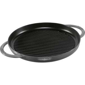 Staub 30cm żeliwna patelnia grillowa z szarymi uchwytami - Staub