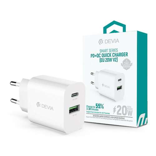 Ładowarka sieciowa Devia ST385247 USB-A/USB-C - biała (20 W)