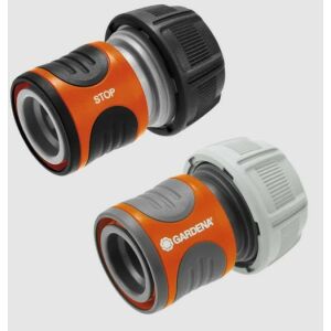 Közelkép a Gardena Tömlőcsatlakozó készletről Vízstoppal - Tömlőösszekötő