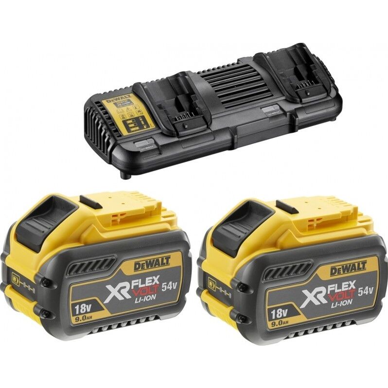 Set 2 acumulatori, Dewalt, Li-Ion Flexvolt, 54 V, 9 Ah si incarcator DCB132 (DCB132X2-QW)