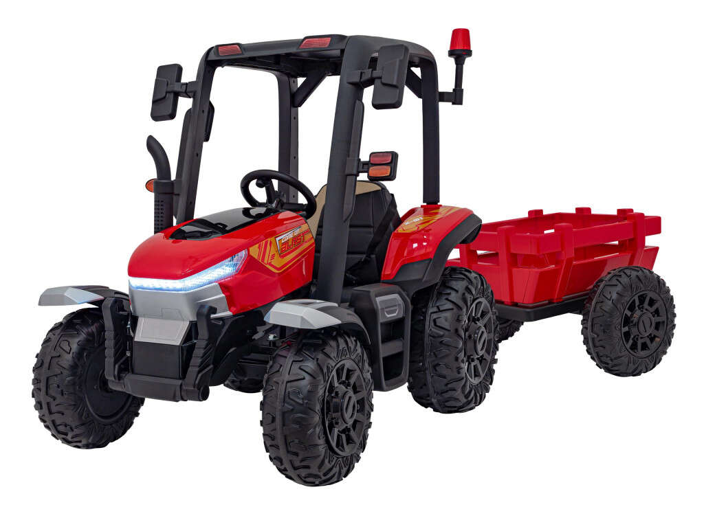 Elektromos traktor pótkocsival piros színben 187 x 80 x 102 cm