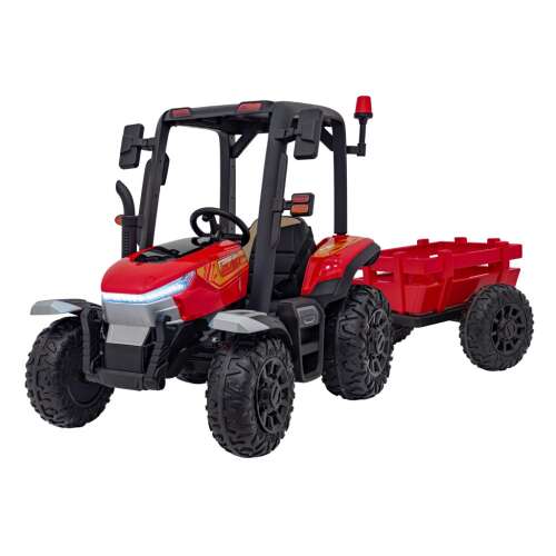 Piros elektromos traktor pótkocsival, 187 x 80 x 102 cm