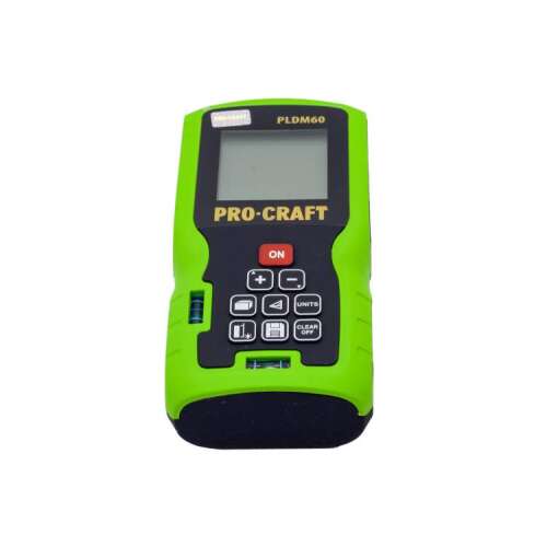 Pro-Craft PLDM60 lézeres távolságmérő, 60m hatótávolság, digitális kijelző, zöld és fekete - Procraft