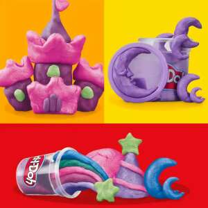Play-Doh Sparkle gyűjtemény, 6 darabos, lila, rózsaszín, zöld és kék Play-Doh-val, várak, holdak és szivárványok készítésének példáival - Hasbro