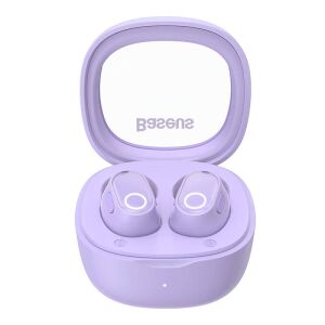 Baseus Bowie WM02 purple wireless earbuds in open charging case - Headphone and Bluetooth Speaker