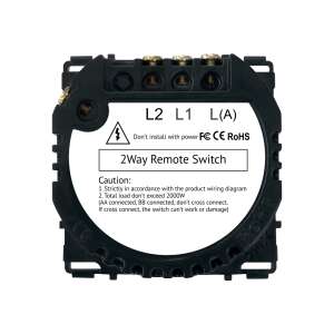 Luxion RF433 Dupla Váltó, Kereszt, elülső nézet, a 2-utas távirányító kapcsoló látható utasításokkal - Villanykapcsoló