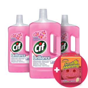 Cif Brilliance Liquid Cleanser Rosa Orchidee 3x1L + Geschenk Scrub Mommy Schwamm