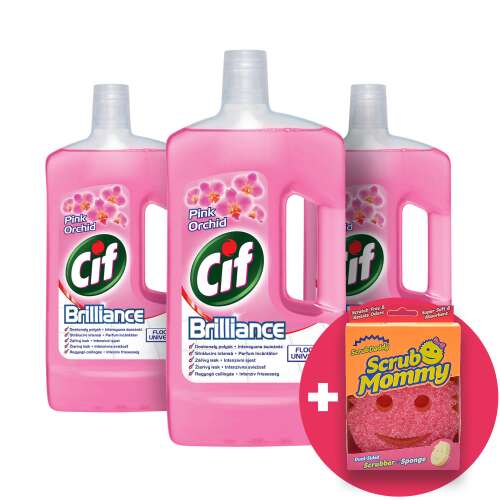 Cif Brilliance Pink Orchid Tekući deterdžent 3x1L s besplatnom spužvom Scrub Mommy