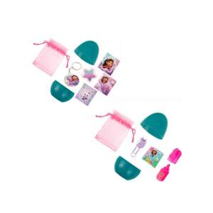 Gabi babaháza meglepetés tojás kinyitva, tartalma: matricák, kulcstartó, radír, toll és egy kis táska - Figura