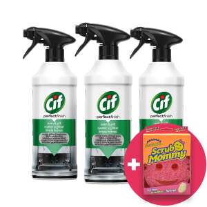 Cif Perfect Finish Oczyszczacz do Piekarnika i Grilla 3-pak z gąbką Scrub Mommy - Środek rozpuszczający tłuszcz