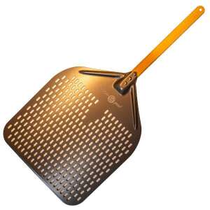 Milestone66 Pizza lopata - 35 cm, perforovaná pizza lopata z hliníkového plechu s drevenou rukoväťou - Pizzové pece