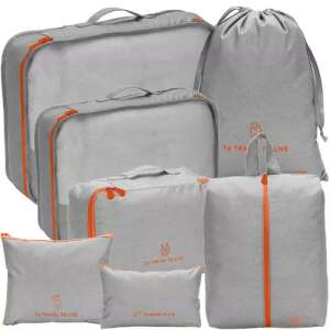 Trizand 7-teiliges Reiseorganizer-Set für Koffer, grau mit orangefarbenem Reißverschluss - Koffersortierer