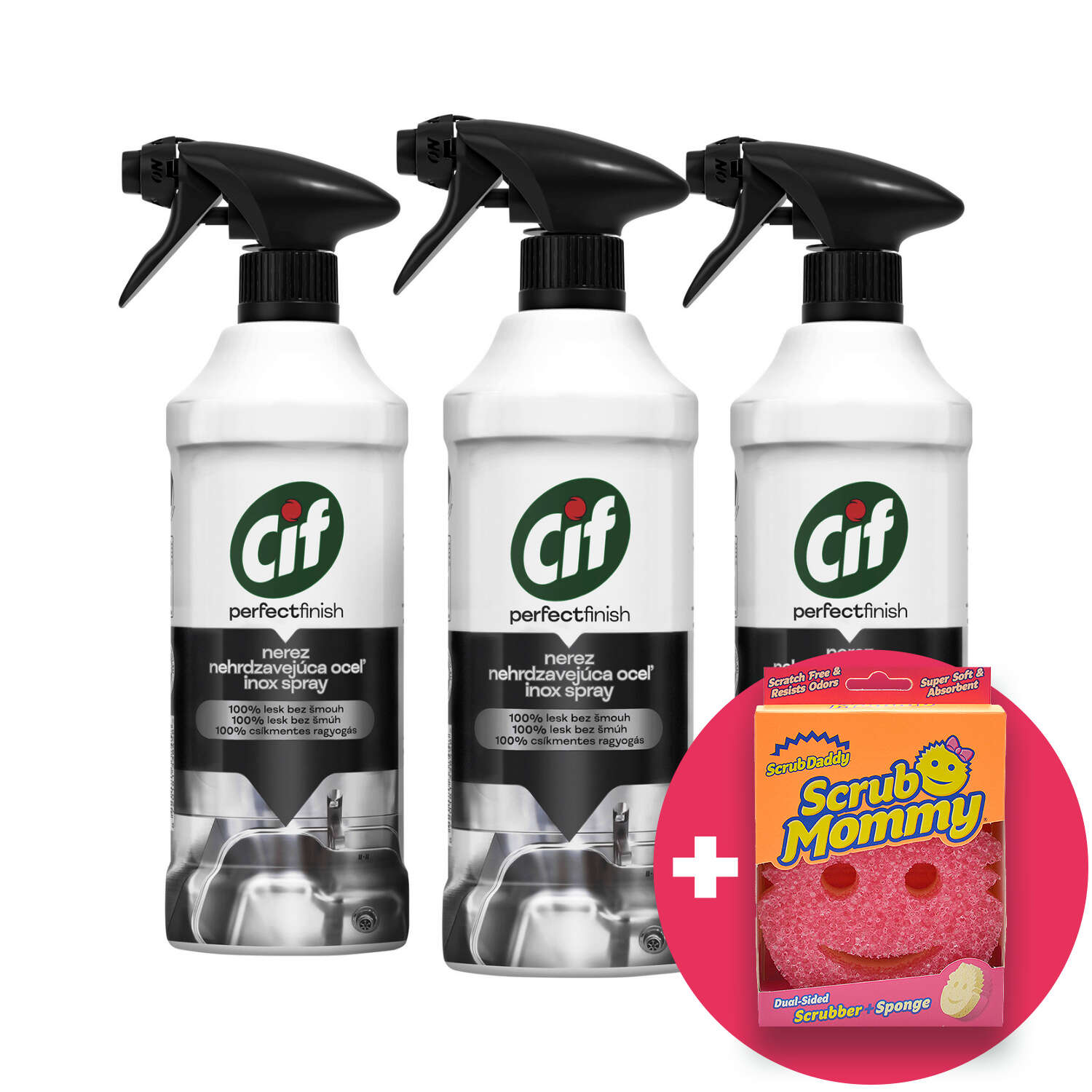 E-shop Cif Perfect Finish Spray Inox 3x435ml + darčeková hubka na čisten...
