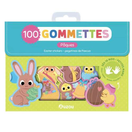 Auzou 100 db-os Húsvéti Matricák, 100 színes matrica húsvéti témákkal, mint nyuszik, csibék és tojások, tökéletes a gyerekeknek a díszítéshez és a játékhoz