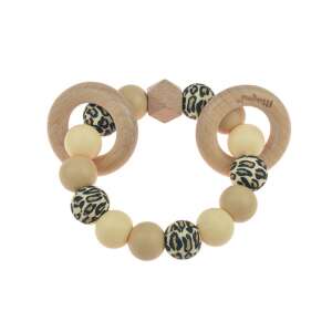 Magni szilikon és fa rágóka, leopárd mintás, bézs - Magni