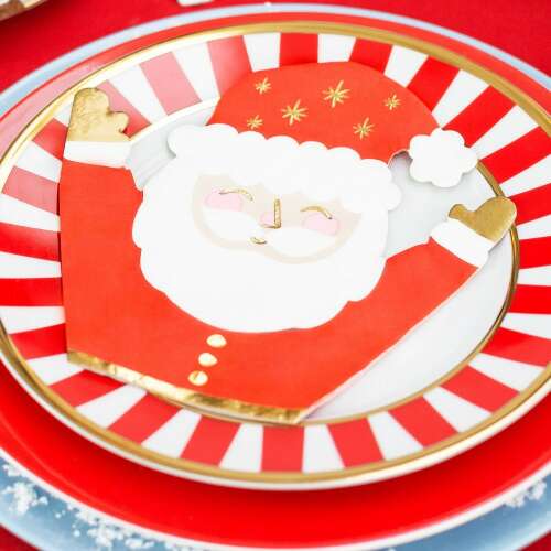 Mikulás szalvéta karácsonyra, piros-fehér csíkos mintával, 20 db/csomag