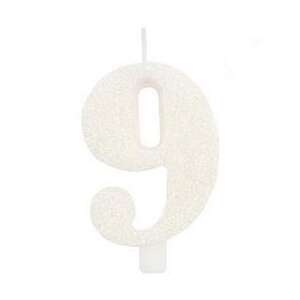 Szülinapi Számgyertya - 9-es - Csillogó Fehér