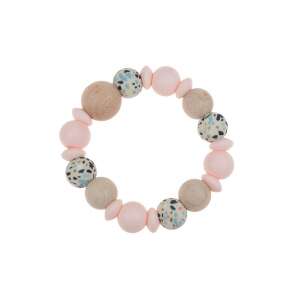 Színes rágóka szilikonból és fából, rózsaszín