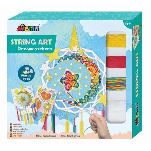 Avenir String Art Dreamcatchers craft kit, includes 2 dreamcatcher templates, plastic pegs, colorful strings, and glitter foam stickers