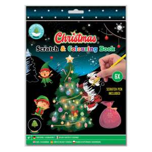 Christmas Scratch & Colouring Book, 6 scratch-off pages with Christmas designs, includes scratch pen - Grafix