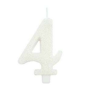 Szülinapi Számgyertya - 4-es - Csillogó Fehér