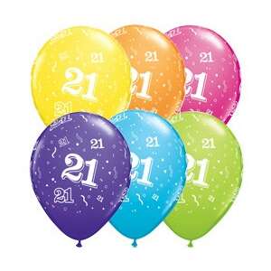 6 db 11 inches-es latex lufi, 21-es számmal, vegyes színekben - Qualatex