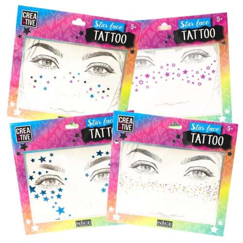 Nice Group Csillagos Arcfesték Matricák, 4 lap ideiglenes arcfesték matrica csillagokkal és csillogó mintákkal