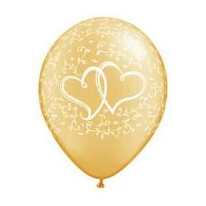 Qualatex Esküvői Lufi - Arany - Összefonódó Szívek - 11 inch - 1 db