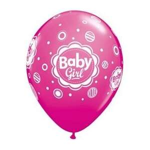 Rózsaszín Qualatex latex lufi, Baby Girl mintával, 11 inch - Qualatex