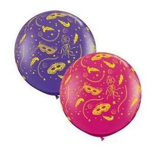 Mardi Gras Party - Karneváli Maszkos Latex Lufi, Lila és Vadmálna Rózsaszín 91 cm, 2 db-os csomag - Qualatex