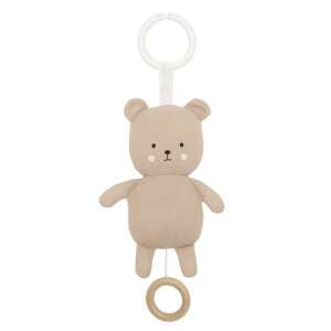 Jabadabado wind-up musical bear toy, beige plush bear with a wooden ring for winding up the music - Musical Toy