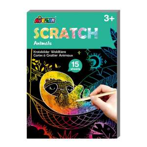 Книга за драскане Avenir Scratch Animals, 15 листа, драскане за деца, цветове на дъгата, модели на животни - Avenir Kids Карикатура