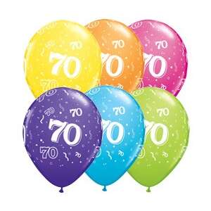 6 db 11 inches-es latex lufi 70. születésnapi mintával, vegyes színekben - Qualatex