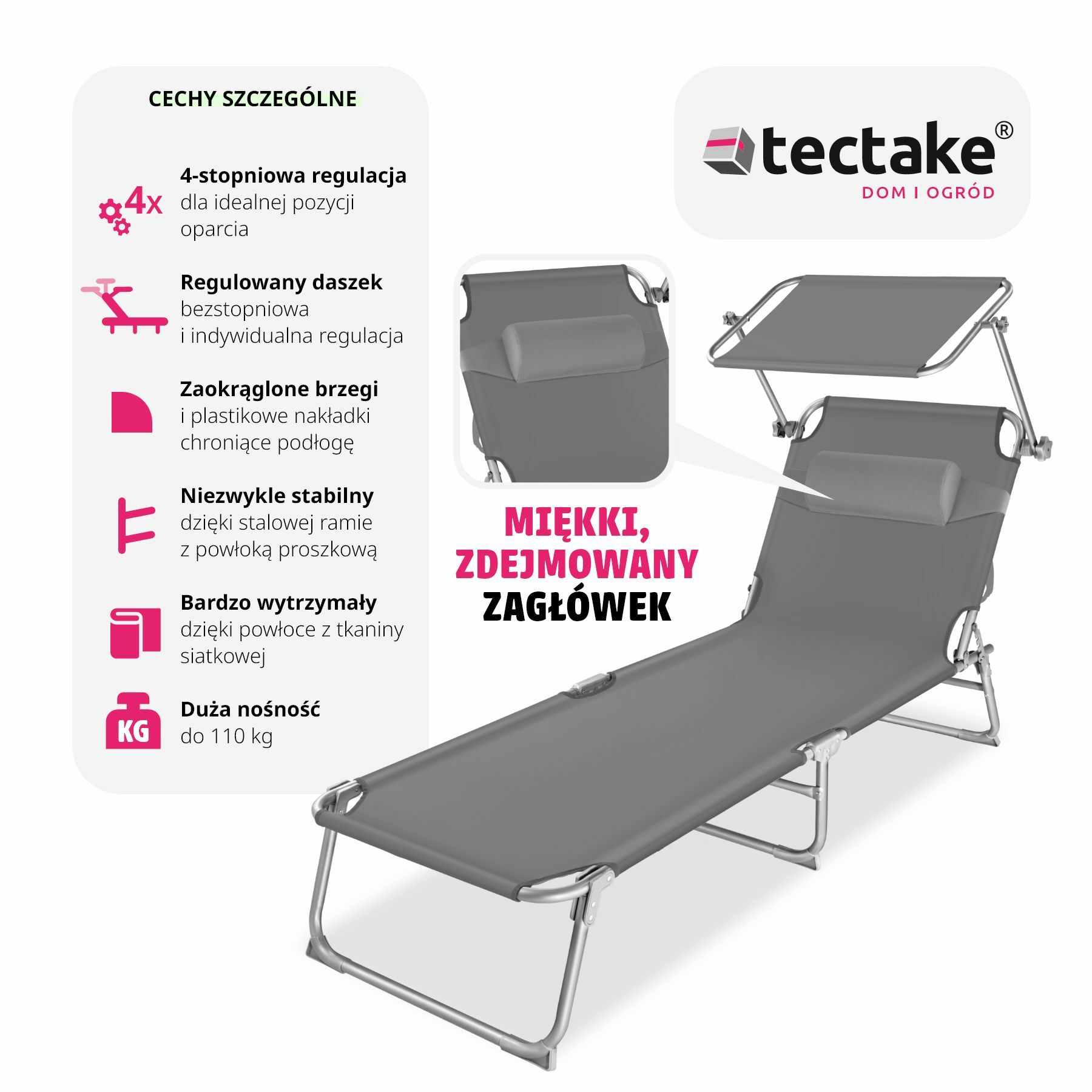 Tectake Lehátko - 4 stupne - Nastaviteľné