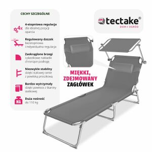 Tectake Lehátko - 4 stupne - Nastaviteľné