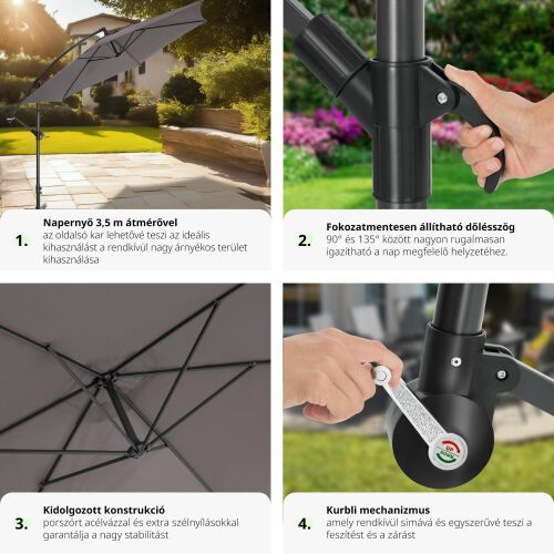 350 cm-es Oldal Karos Napernyő - Kert, Terasz, Erkély 131671625