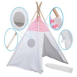 Enero Toys Classic Pink Wigwam Tent with details of the tent, poles, and carrying bag - Babies & Toddler